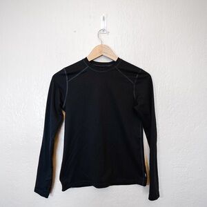 REI Black + Gray Striped Long Sleeve Base Layer Shirt | Kids Large (14-16)